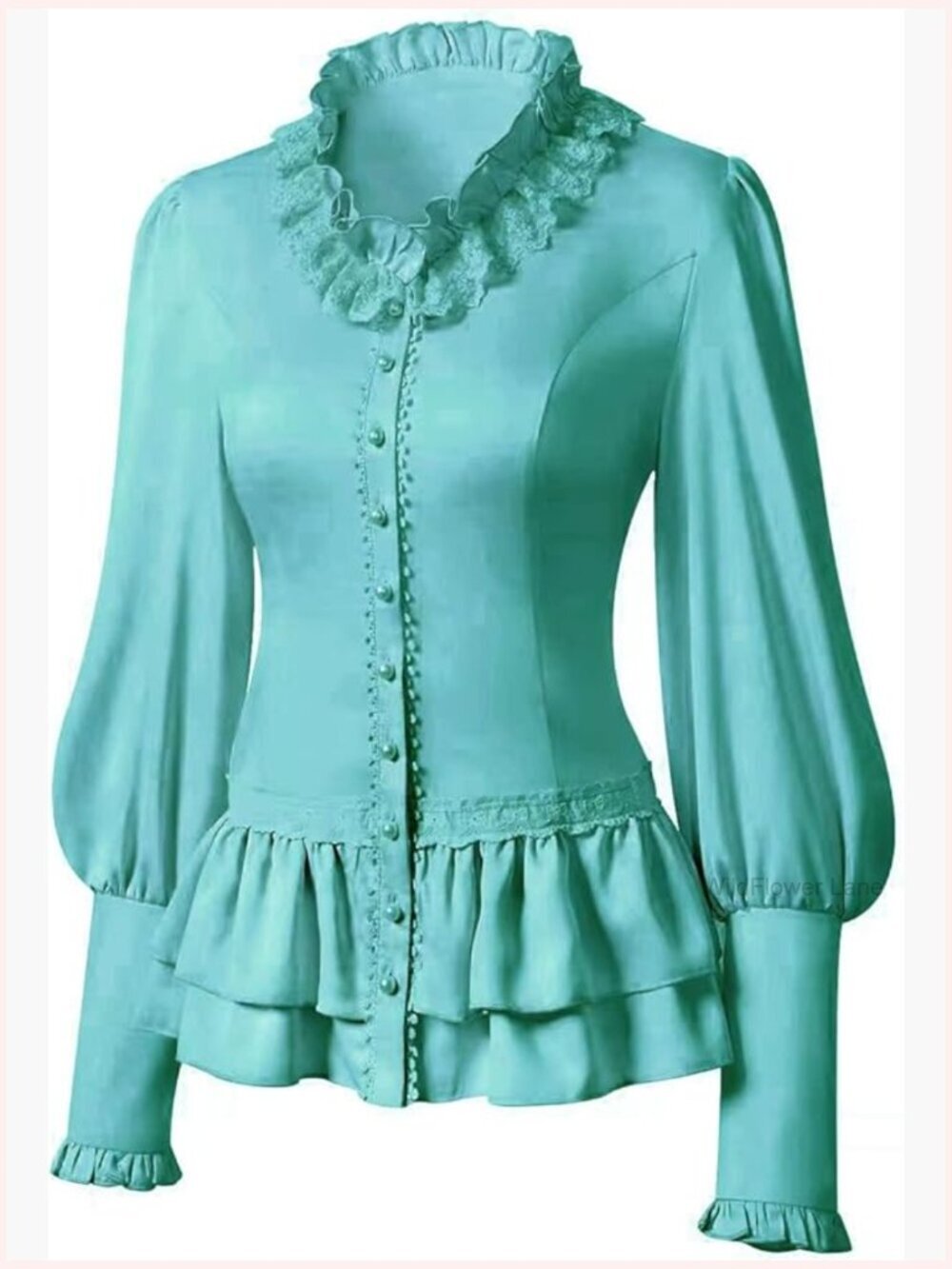 Victorian Long Sleeve Corset Top Lace Ruffled Blouse Stand Collar Steampunk